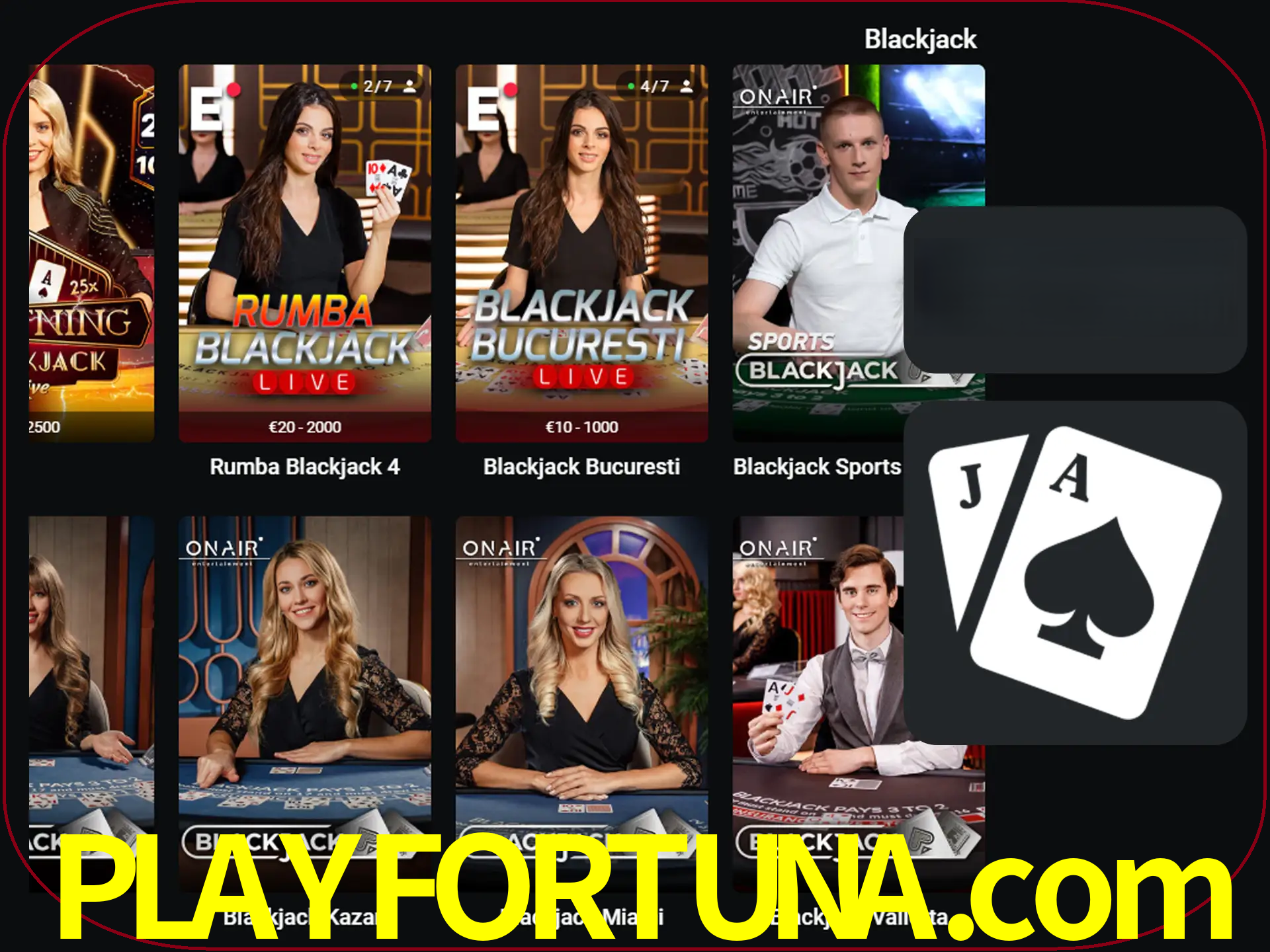 Escolha uma mesa completa de jogadores de blackjack.